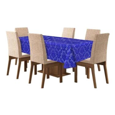 Imagem de Toalha De Mesa De 4 Lugares Tecido Jacquard - Azul Royal