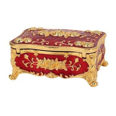 Imagem de Zerodis Jóias Misteriosas Jarra de Jóias de Metal Vintage Pequena Caixa de Armazenamento de Bugiganga Caixa de Decoração Rosa de Veludo Forro de Veludo de Armazenamento de Bugiganga de Metal (Red de