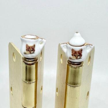 Imagem de Conjunto de xícara de chá com cabeça de dobradiça, café, topo decorativo de dobradiça, decoração de porta de estatueta magnética em miniatura, decoração de casa peculiar, presente de micro amante