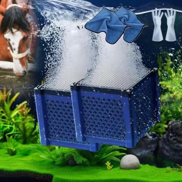 Imagem de LIYAOLI 2 peças de filtro de água de cubo puro - kit de filtros de aquário ecológico, meio de carbono ativado em favo de mel para tanques pequenos, cochos de cavalo e limpeza de lagos (azul)