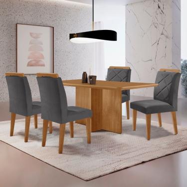 Imagem de Mesa Olimpia 120 Mdf Com 4 Cadeiras Melissa Veludo Grafite Naturalle