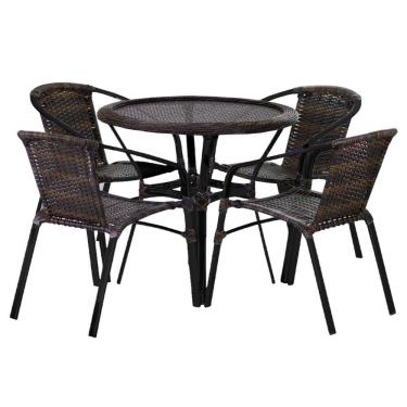 Imagem de Kit 4 Cadeiras Alumínio E Mesa Tampo Varanda Piscina Jardim Pedra Ferro