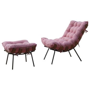 Imagem de Poltrona Costela Adão Com Puff Veludo Rosê