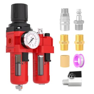 Imagem de MEANLIN Filtro De Umidade Para Compressor Ar, Linha Ac3010-03M, Entrada 3/8" Npt Com Manômetro 150 Psi E Interruptor Válvula Desligamento Ferramentas, Pistola Pintura Spray, Drenagem Manual