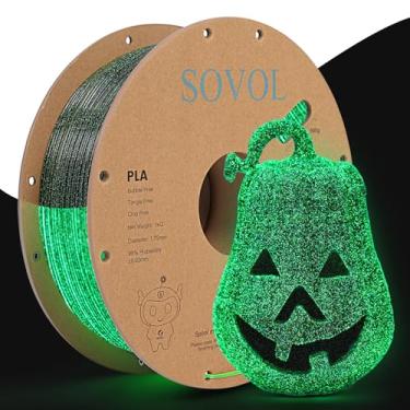 Imagem de Sovol Filamento de impressora 3D que brilha no escuro Filamento PLA 1,75 mm 1kg (2,2 lbs) Carretel Materiais de impressão 3D, precisão dimensional +/- 0,03 mm, verde brilhante