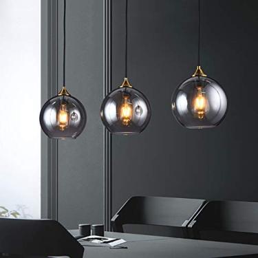 Imagem de Lustre Moderno Mesa De Jantar Lâmpada Pendente, 3 Luzes ø20cm Bola De Vidro Pendurada Lâmpada Altura Ajustável E27 Luz De Teto Para Sala De Jantar Sala De Estar Quarto, 3 Light Gray