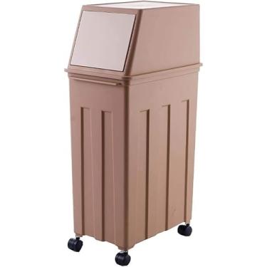 Imagem de Lixeira De Plástico Lixeira De Grande Capacidade Com Tampa De Imprensa 30 Litros Lixeira Sobre Rodas Reciclagem De Lixo Para Cozinha, Sala De Estar, Ao Ar Livre, Jardim, Coffee