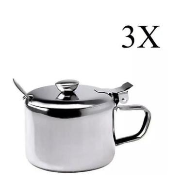 Imagem de Kit 3x Açucareiro Inox com Tampa e Colher 250ml Dia a Dia - Zein