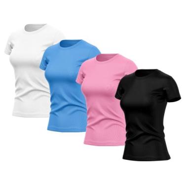 Imagem de Kit 4 Camisetas Feminina Dry Fit Básica Lisa Proteção Solar UV Térmica