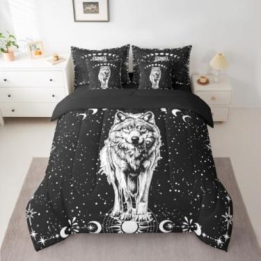 Imagem de Conjunto de edredom com 7 peças, boêmio, lua e sol, tamanho queen, ultramacio, boêmio, galáxia, preto e branco, com edredom, lençóis, fronhas e capa de almofada, decoração de quarto