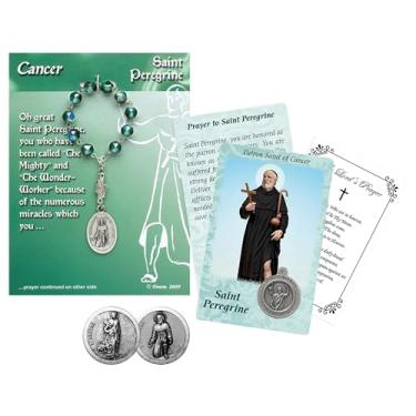 Imagem de Rosário de São Peregrino de Uma Década - Cartão de Oração de São Peregrino com Medalha de São Peregrino, Moeda de São Peregrino, Cartão de Oração do Senhor - Conjunto temático do Santo Padroeiro de