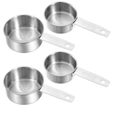 Imagem de 4 peças de copo medidor de aço inoxidável de 1/4 1/2 polegada, copos medidores de metal de 60 ml/125 ml, utensílios de cozinha para café, cozimento e ingredientes líquidos úmidos, seguros para