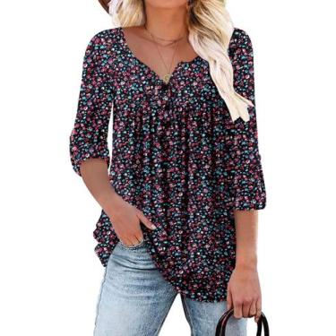 Imagem de Túnica ROSELINLIN preta com decote em V e manga comprida para mulheres