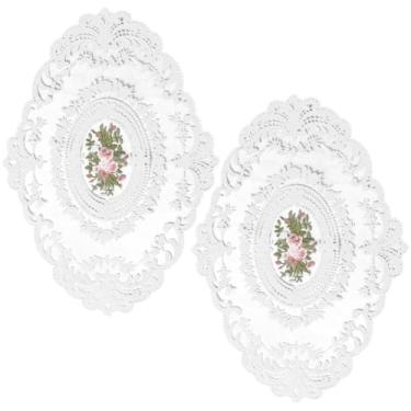 Imagem de CREATCABIN Jogo americano de renda bordado, 2 peças, tapete de renda retrô, enfeite de crochê francês, algodão, oval, vintage, chá, comida, vaso, flor, crochê, decoração para festa, casamento