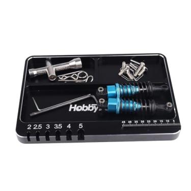 Imagem de HobbyPark Aluminum RC Parts Screws Tray Magnetic Compartment, Screw Length & Diameter Gauge, 130x90mm for 1/8 1/10 1/18 1/24 RC Car Crawler Truck Touring Drift Maintenance