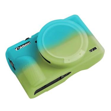 Imagem de Capa G7X Mark III, capa protetora de silicone macio para câmera digital Canon Powershot G7X Mark III, protetor de corpo de câmera durável com capa de lente removível, verde azul
