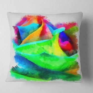 Imagem de Designart Manta floral grande colorida de rosa para sala de estar, sofá, almofada de alta qualidade + capa de almofada impressa em ambos os lados 40,64 x 40,64 cm