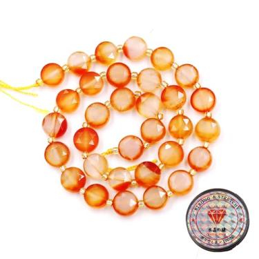 Imagem de Malahill Contas de pedra preciosa para fabricação de joias, contas de moeda facetadas de pedra natural cornalina laranja 10 mm
