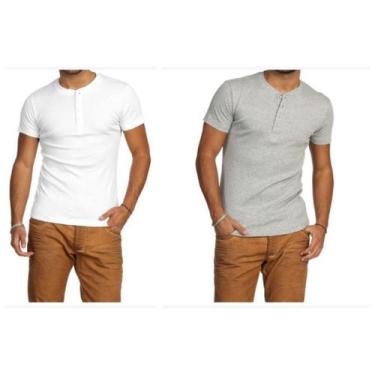 Imagem de Kit 2 Camiseta Henley Canelado Masculina 4 Botões Slim M Curta - J SIL