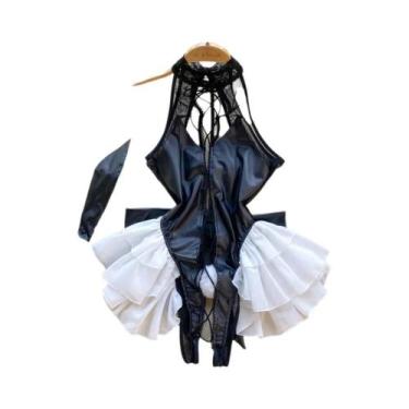 Imagem de Macacão Feminino Sem Mangas, Slim, Costas Descobertas, Saia Mini Pliss