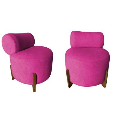 Imagem de Kit 2 Poltronas Decorativa Mônaco Veludo Rosa Pink - Mansão Decor