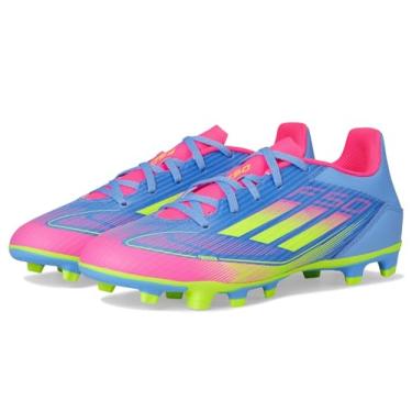 Imagem de adidas Tênis unissex adulto F50 Club Firm Multi Ground Soccer Cleats, Blue Fusion/Limão lúcido/Rosa lúcido, 13 Women/12 Men