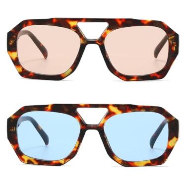 Imagem de Mirkcittle Óculos de sol aviador quadrados modernos para mulheres e homens, armação grossa hexagonal com ponte dupla, óculos de sol inspirados em designer, Lente tartaruga/marrom + tartaruga/lente