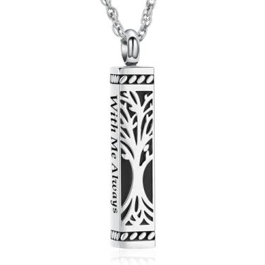 Imagem de shajwo Árvore da Vida Joias de Cremação Urna Colares para Cinzas para Mulheres Homens Cubo Memorial Joias de Cinzas Humanas, Aço inoxidável, Sem Pedra Preciosa