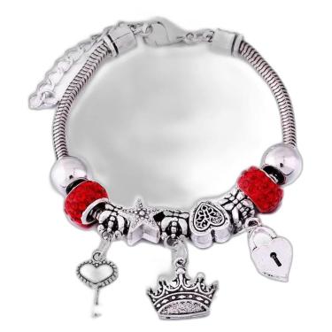 Imagem de Pulseira Berloque Prateada Coroa Coração Fechadura B7523