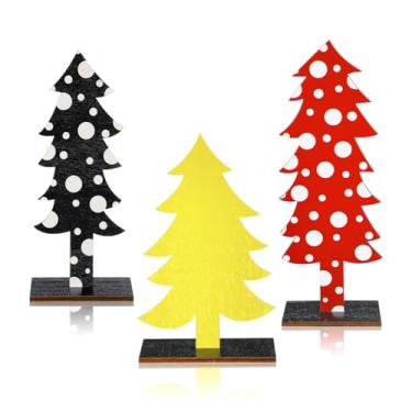 Imagem de Meooeck Decorações de árvore de Natal de mesa em pé pão de gengibre de madeira centros de mesa para mesa casa de fazenda decoração de Natal rústica com base (3 peças, retrô)