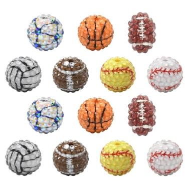 Imagem de LiQunSweet 35 peças, 7 estilos, bolas esportivas, contas de acrílico, futebol, basquete, rúgbi, vôlei, tênis, contas, para joias DIY, colar, brinco, artesanato, bolsa, chaveiro, decoração de telefone