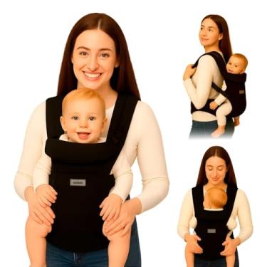 Imagem de AIEBAO Carregador Canguru Para Bebê, 03 Modos de Uso, Apoio Lombar, Suporte de Cabeça, Bolso Frontal, Até 24 Meses, Suporta 25kg, Acolchoado, Fivelas Ajustáveis, Tecido, Preto.