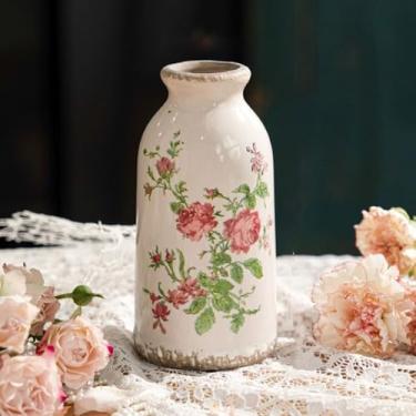 Imagem de Vaso de cerâmica vintage, vaso pequeno de cerâmica de fazenda, esmalte rústico, boca larga com base antiderrapante – peça central de exibição floral para decoração de casa, cozinha, escritório