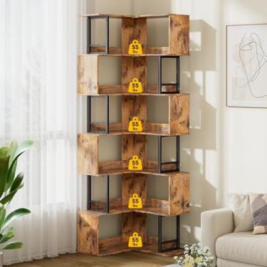 Imagem de Decofy Prateleira de canto de 7 camadas, estante de canto industrial de 180 cm de altura, estante de canto de armazenamento de madeira e metal, grande rack de armazenamento moderno para sala de estar,