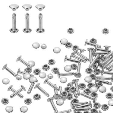 Imagem de HARFINGTON 100 conjuntos de rebites de tampa dupla, 6 x 12 mm, aço carbono, cabeça redonda, parafusos, parafusos tubulares de metal para decoração de artesanato em couro, prata