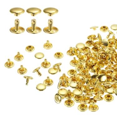 Imagem de HARFINGTON 80 conjuntos de rebites de tampa dupla, 10 x 8 mm, aço carbono, cabeça redonda, parafusos, parafusos tubulares de metal para decoração de artesanato em couro, ouro