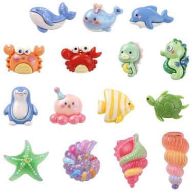 Imagem de UR URLIFEHALL 15 unidades, 15 estilos, resina, oceano, alfinetes, broche, concha de caranguejo golfinho, emblemas de lapela para mochilas, roupas, cachecol, chapéu, artesanato