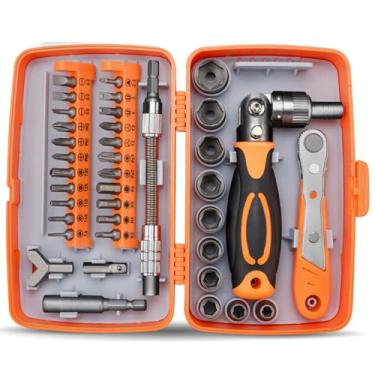 Imagem de Kit de Torcacafa de Parafusa de Ratchete, com Ratchete de Bloqueio de 180 ° e Eixo Flexível, Chave de Ratchete com Soquete, 38 em 1 Chave de Parafusa Manual com Bito Magnético CRV (laranja)
