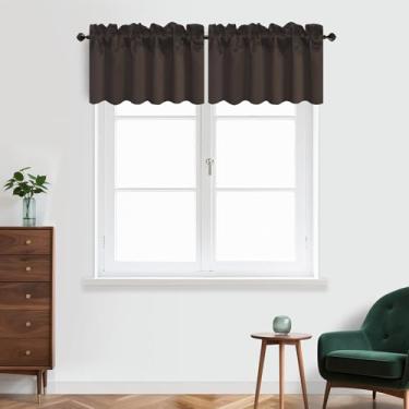 Imagem de Aquazolax Pacote com 2 sanefas para janelas, cozinha, sala de estar, sanefas, bolso para varão, banheiro, porão, pequena janela, 132 cm de largura, 35,5 cm de comprimento, marrom