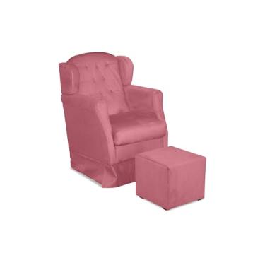 Imagem de Vit Decor Kit Poltrona de Amamentação Malu Bege com Puff Balanço Suave Capitonê - Conforto Ergonômico para Quarto de Bebê, Berçário e Descanso da Mamãe (Rose)