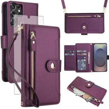Imagem de Asuwish Capa de celular para Samsung Galaxy S24 Ultra 5G com zíper carteira, com protetor de tela de vidro temperado e alça transversal, suporte para cartão de crédito S24Ultra 24S S 24 24Ultra