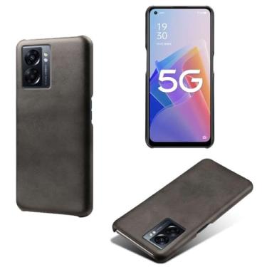 Imagem de Capa para OPPO A57 5G,Proteção contra quedas,Casca de volta de cor sólida simples,Design de couro de imitação de plástico-Black