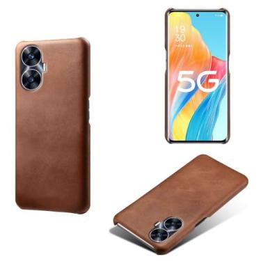 Imagem de Capa para OPPO Realme C55,Proteção contra quedas,Casca de volta de cor sólida simples,Design de couro de imitação de plástico-Brown