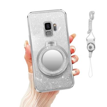 Imagem de Nuouxoco Capa para celular Galaxy S9 com glitter espelhada, maquiagem fofa para meninas e mulheres, capa protetora com suporte de anel brilhante, suporte de dedo, suporte para Samsung Galaxy S9, prata
