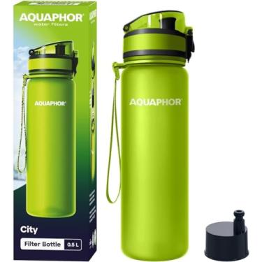 Imagem de AQUAPHOR Garrafa de água filtrada City em Tritan livre de BPA - Portátil com filtro purificador de água integrado 500 ml - Verde