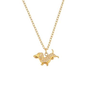 Imagem de Kokoma Colar delicado com pingente de cachorrinho para mulheres, corrente de aço inoxidável com pingente de animal de estimação de cristal de zircão, corrente de elos empilháveis para amantes de