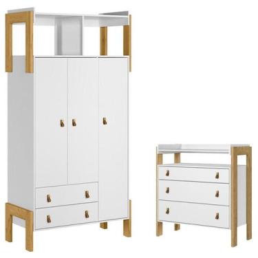 Imagem de Guarda Roupa Infantil 4375 e Cômoda Gaveteiro 4410 Fantasia Branco Ace