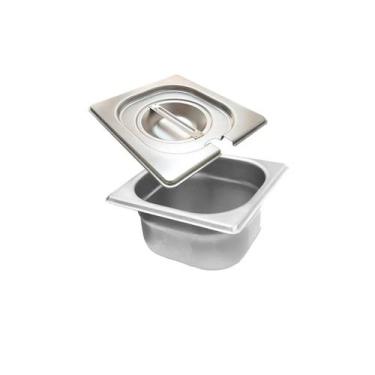 Imagem de CUBA Gastronômica Em INOX GN 1/6x65 mm 900 ml + TAMPA INOX Com ABERTUR