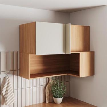 Imagem de Armário Aéreo Canto Reto 1 Porta com Nicho Aroeira CabeCasa MadeiraOri