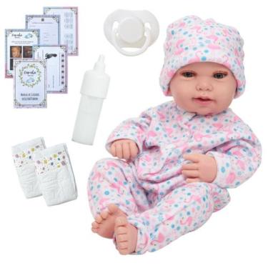 Imagem de Boneca Reborn Bebê Corpo de Silicone Macacão Flamingo Fofo - Cegonha R